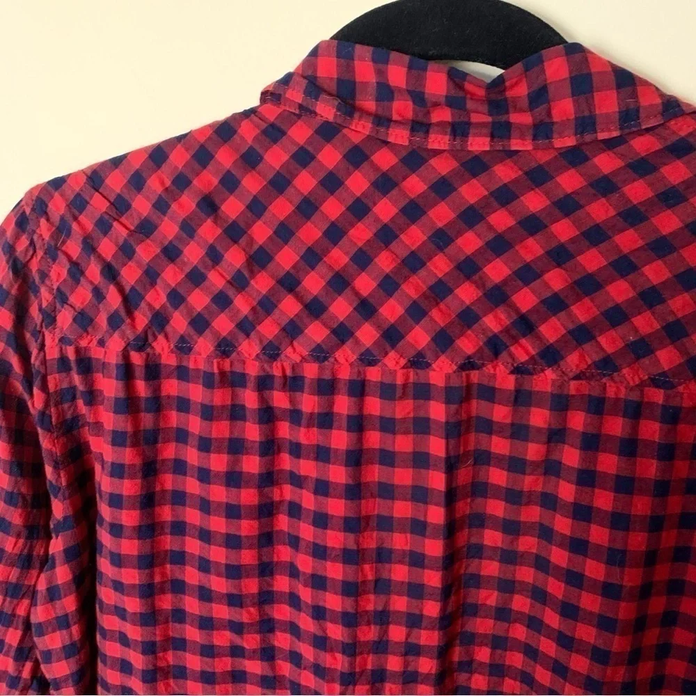 J. Crew Crinkle Boy Shirt Red Navy Check Size 6